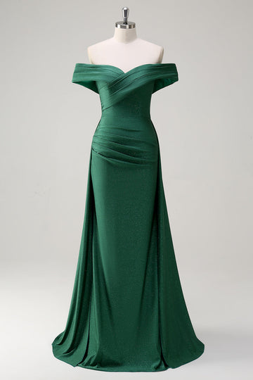 Glitter Dark Green Mermaid Off the Shoulder Prom Dress